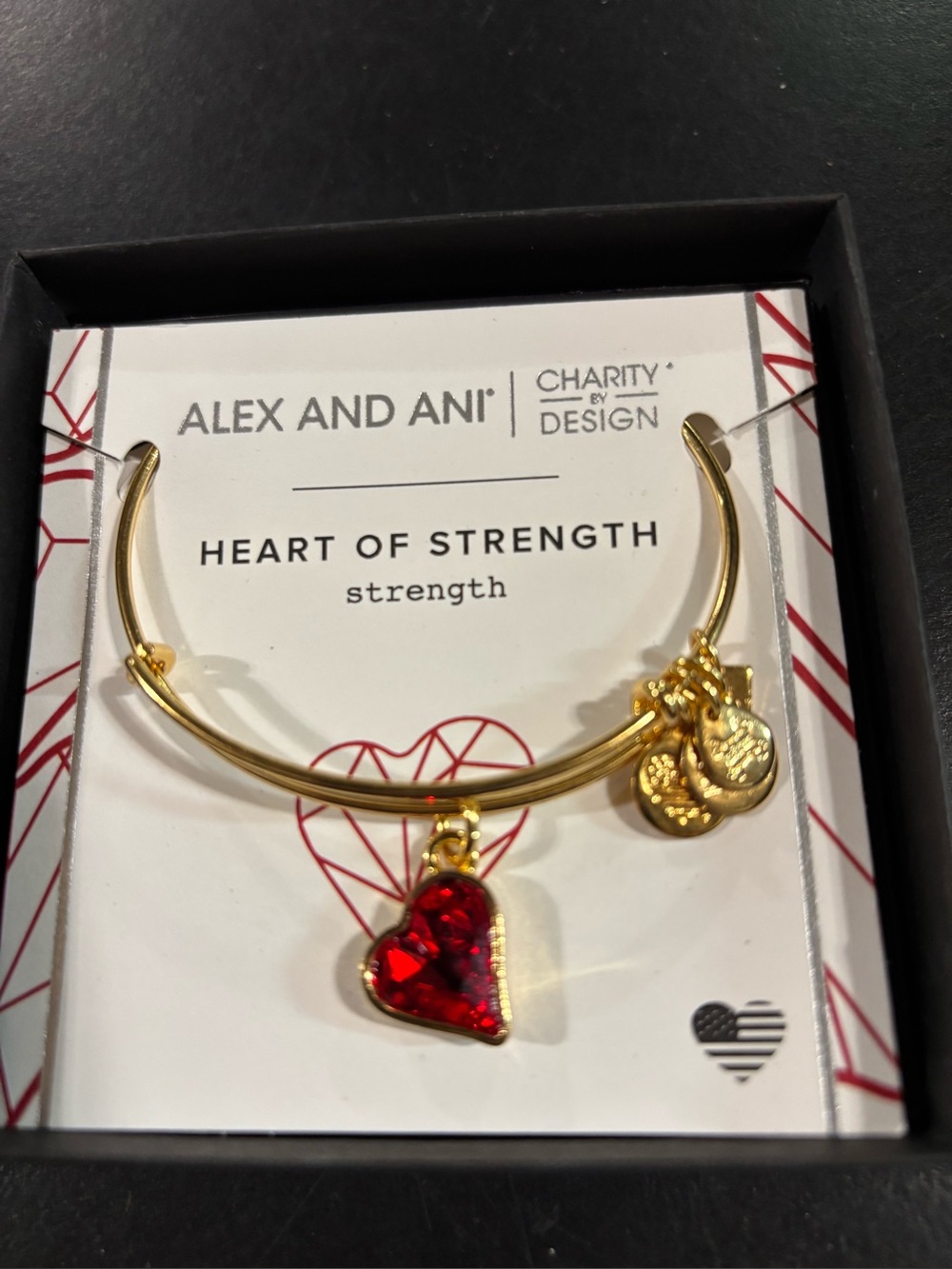 ALEX AND ANI NIB HEART OF STRENGTH  CHARM BRACELET GOLD TONE RED